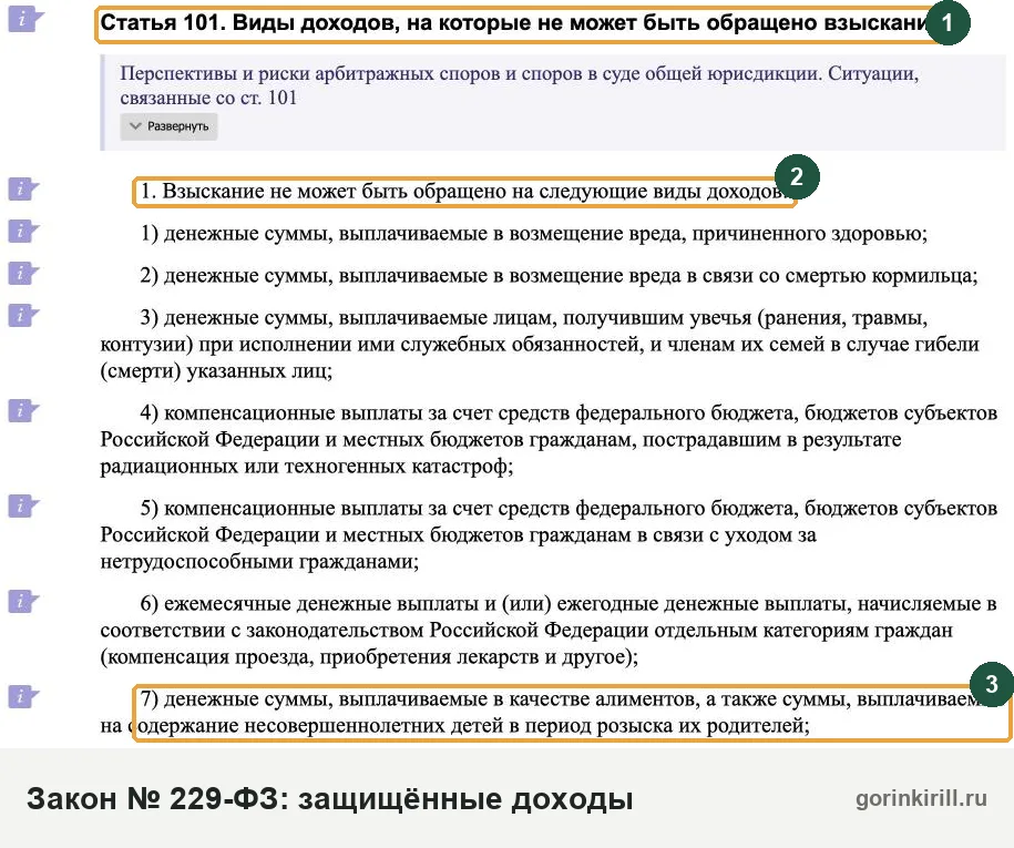 Какие деньги приставы не вправе списать со счёта, в том числе с кредитки: статья 101 закона № 229-ФЗ