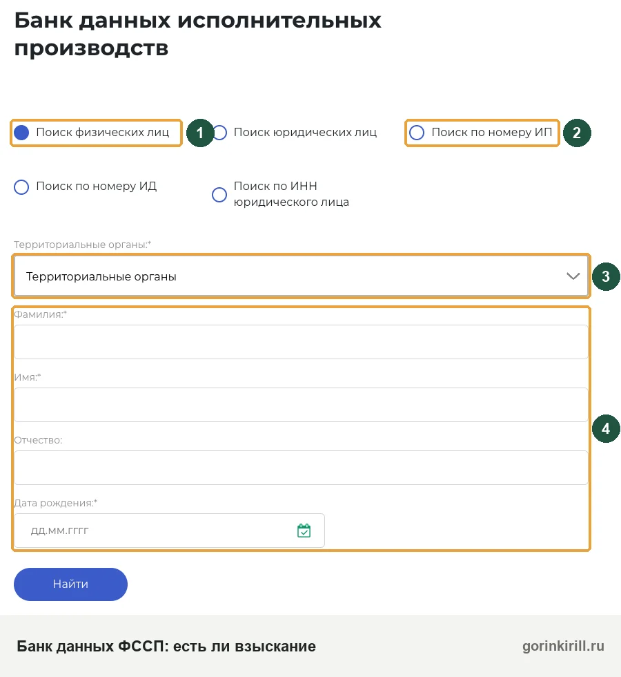 Банк данных ФССП: поиск исполнительного производства по долгу за интернет по фамилии