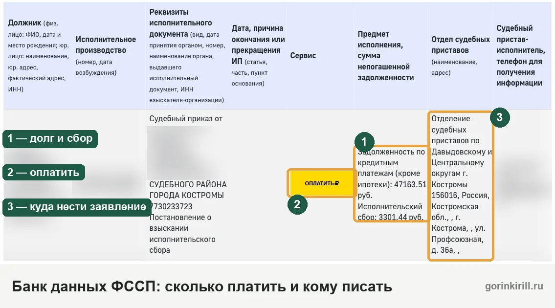 Банк данных ФССП: долг и сбор по производству, кнопка оплаты и отдел приставов — проверка ареста кредитной карты