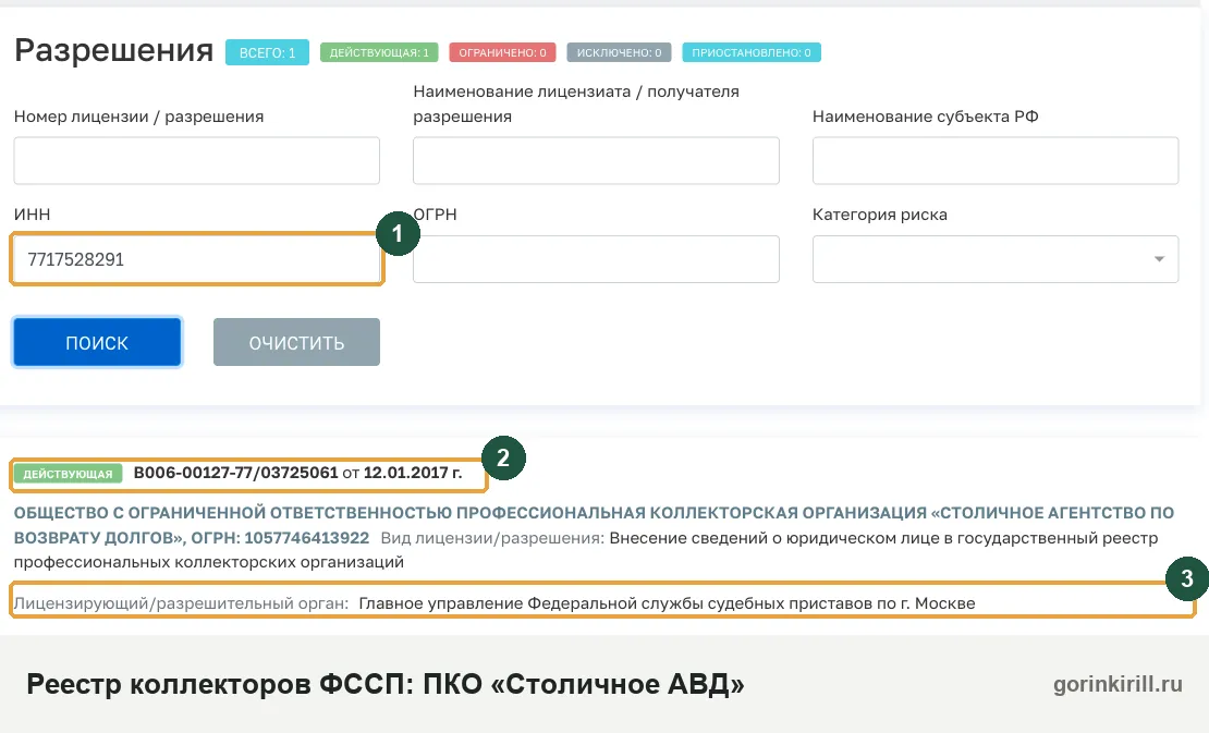 ПКО «Столичное АВД» в государственном реестре коллекторских организаций ФССП: статус «Действующая», дата внесения 12 января 2017 года