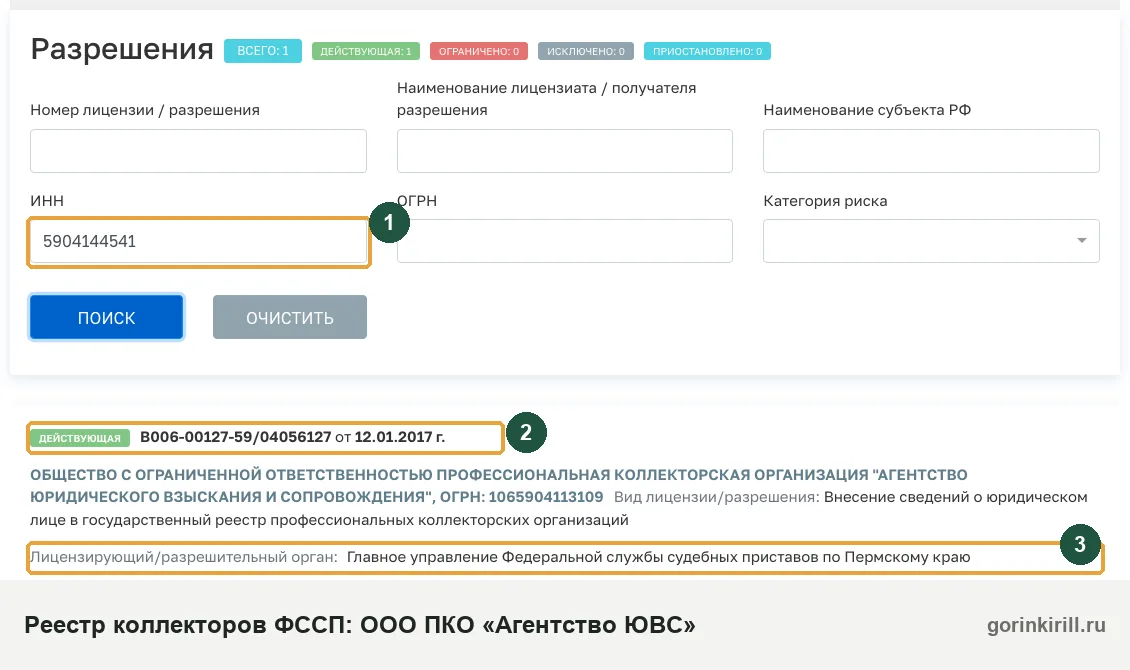 ООО ПКО «Агентство ЮВС» в государственном реестре коллекторских организаций ФССП: статус «Действующая», запись от 12.01.2017