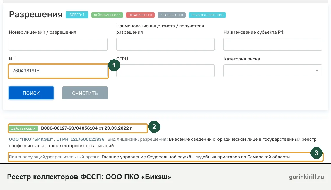 ООО ПКО «Бикэш» в государственном реестре коллекторских организаций ФССП: статус «Действующая», запись от 23.03.2022