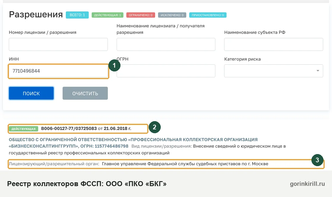 ООО «ПКО «БКГ» в государственном реестре коллекторских организаций ФССП: статус «Действующая», запись от 21.06.2018