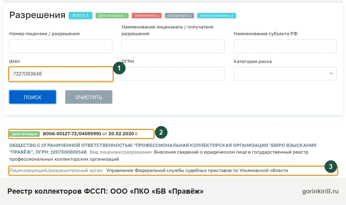 ООО «ПКО «БВ «Правёж» в государственном реестре коллекторских организаций ФССП: статус «Действующая», запись от 20.02.2020