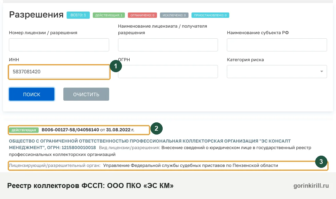 ООО ПКО «ЭС КМ» в государственном реестре коллекторских организаций ФССП: статус «Действующая», запись от 31.08.2022