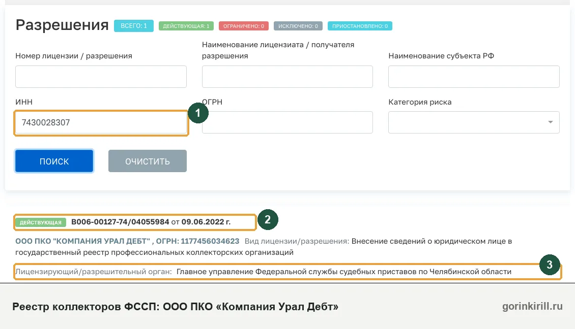 ООО ПКО «Компания Урал Дебт» в государственном реестре коллекторских организаций ФССП: статус «Действующая», запись от 09.06.2022