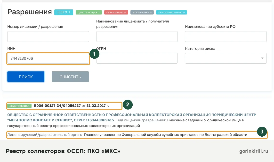 ООО ПКО «Юридический центр «МКС» в государственном реестре коллекторских организаций ФССП: статус «Действующая», запись от 31.03.2017