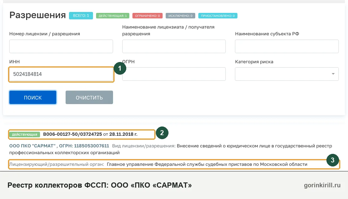 ООО «ПКО «САРМАТ» в государственном реестре коллекторских организаций ФССП: статус «Действующая», запись от 28.11.2018
