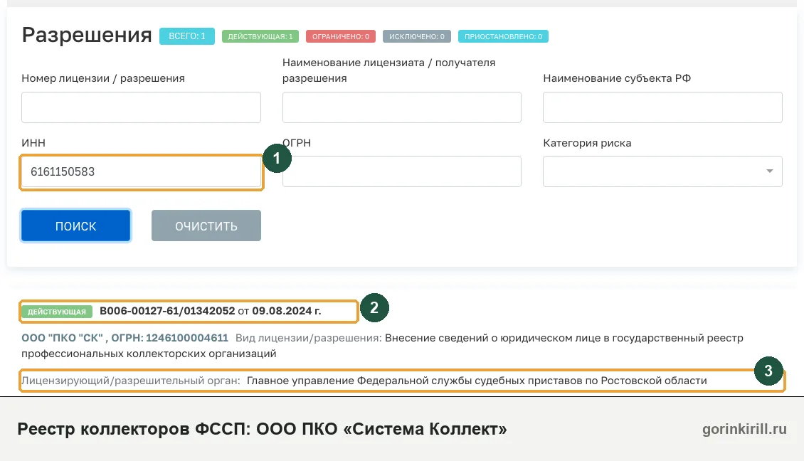 ООО ПКО «Система Коллект» в государственном реестре коллекторских организаций ФССП: статус «Действующая», запись от 09.08.2024