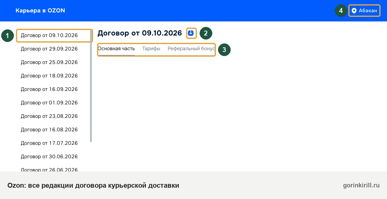 Архив редакций договора курьерской доставки Ozon на o-courier.ru: штрафы курьеров озон смотрят по дате нарушения