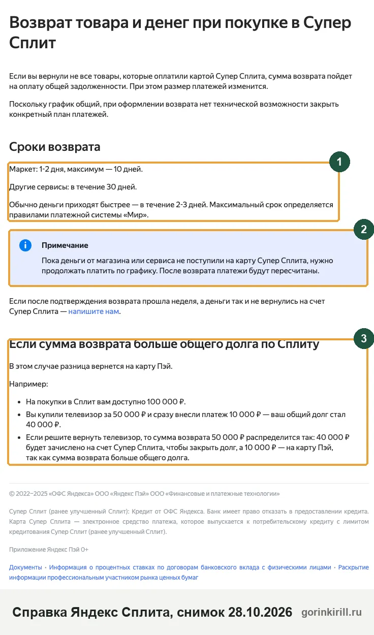 Возврат товара в Сплит: сроки возврата денег в Супер Сплите и что делать, если сумма возврата больше долга